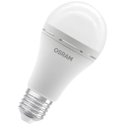 Eine weiße LED-Glühbirne der Marke OSRAM, standardmäßige Form und Schraubfassung.