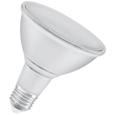 Silberne, kegelförmige LED-Lampe mit breitem Reflektor und Gewinde, geeignet für starke, gerichtete Beleuchtung.
