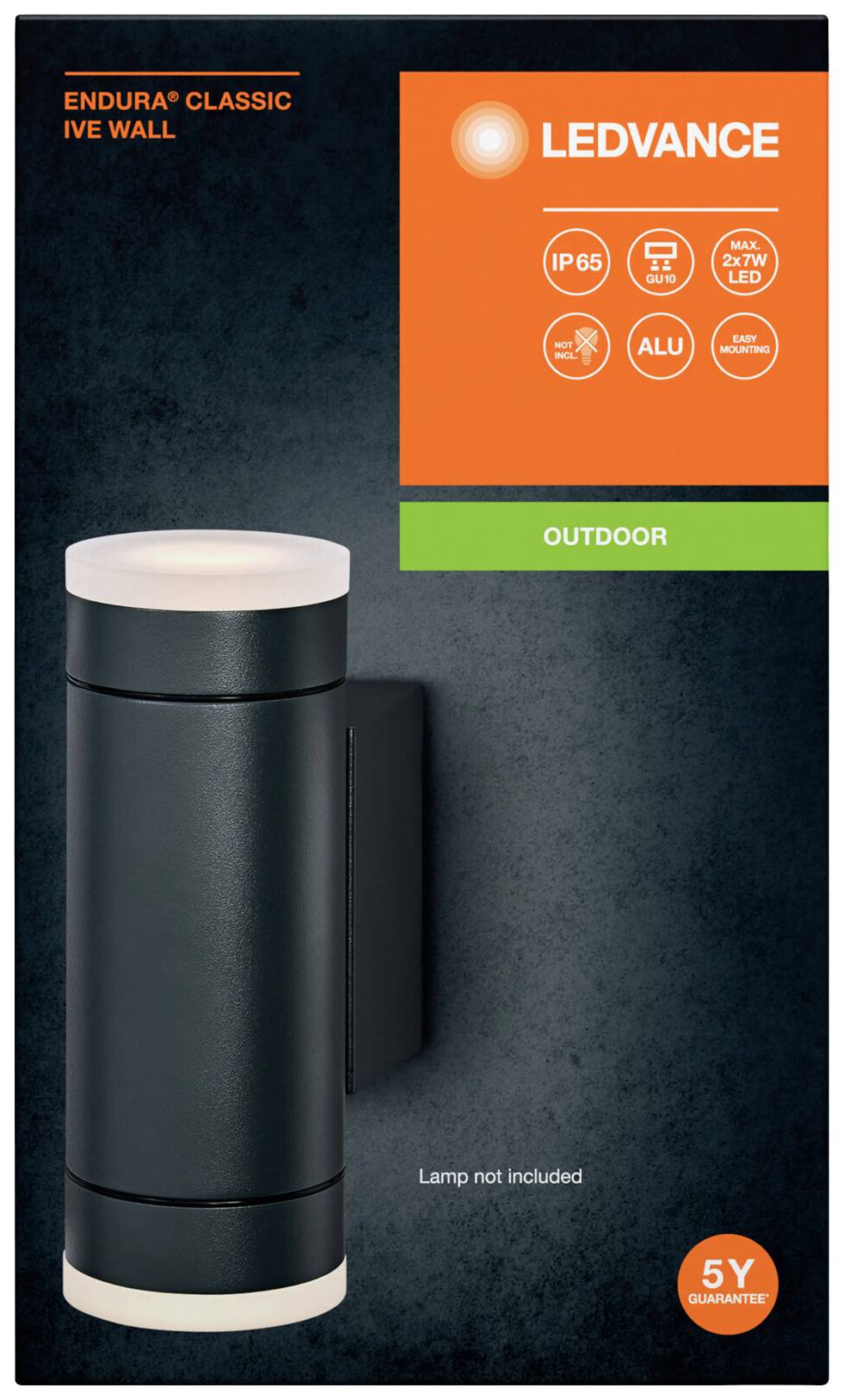 Außenwandleuchte in schwarzem Zylinderdesign, geeignet für den Außenbereich. Produktbeschreibung von 'Ledvance'. Lampen nicht enthalten.