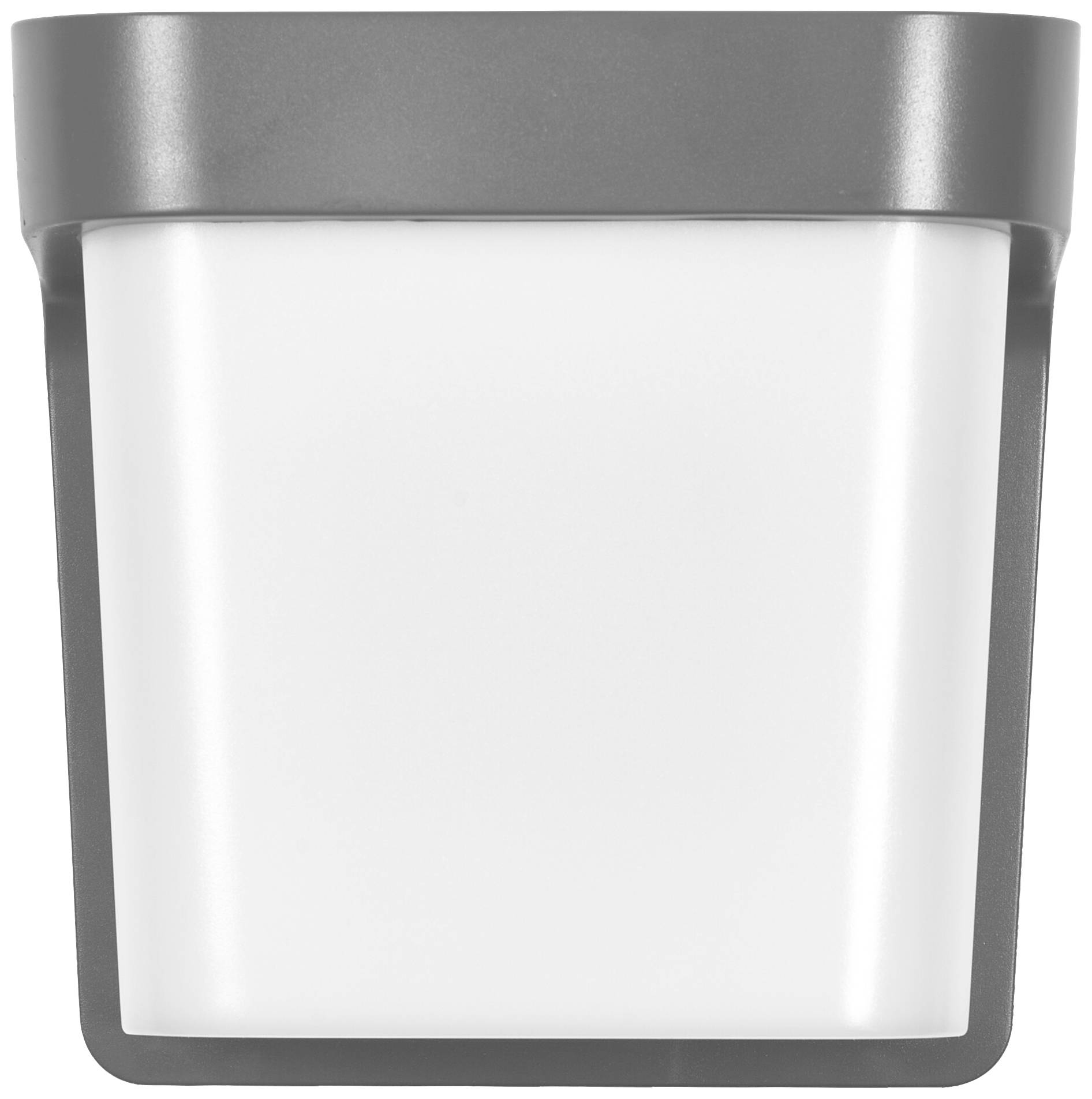 Eine quadratische, grau-weiße Außenwandlampe mit einem modernen Design, geeignet für die Beleuchtung von Außenbereichen.
