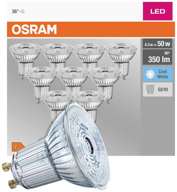 OSRAM HOMELIGHTING 4058075036703 LED EEK F (A - G) GU10 Reflektor 4.3 W = 50 W Neutralweiß (Ø x H) 50 mm x 50 mm  10 St.