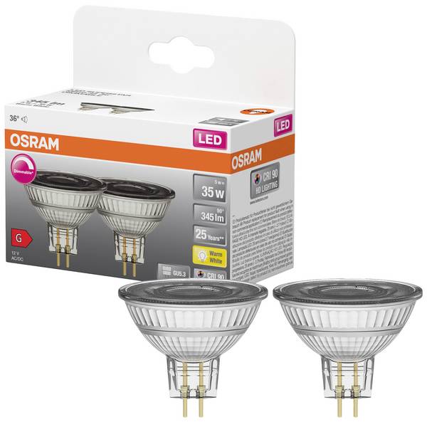OSRAM HOMELIGHTING 4099854103377 LED EEK G (A - G) GU5.3 Reflektor 5 W = 35 W Warmweiß (Ø x H) 50 mm x 50 mm  2 St.
