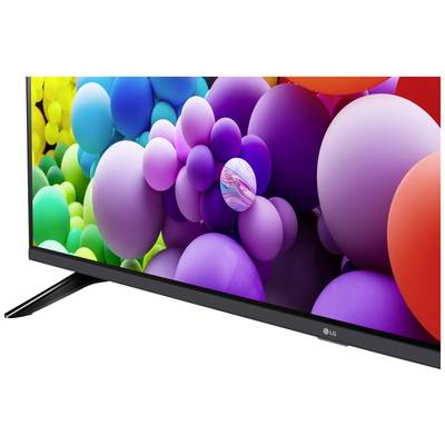 Ein Fernseher mit einem Display, das bunte, abstrakte Blasen in verschiedenen Farben zeigt. Das LG-Logo ist sichtbar.