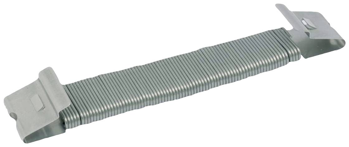 Metallischer Spannbügel mit geriffelter Oberfläche und flachen Enden zur Befestigung, ohne sichtbare Beschriftung oder Dekoration.