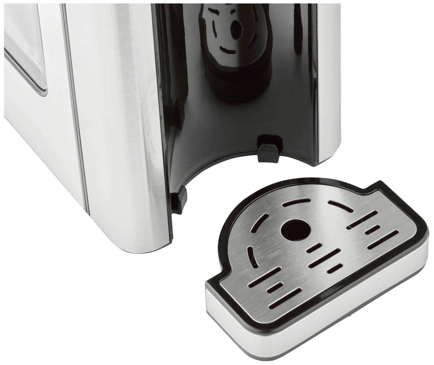 Ein stilvoller Wasserkocher mit abnehmbarer Tropfschale aus Edelstahl.