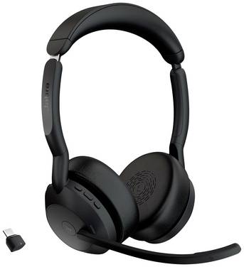 Jabra Evolve 2 55 MS Stereo On Ear Headset Bluetooth® Stereo Schwarz Noise Cancelling, Mikrofon-Rauschunterdrückung Computer