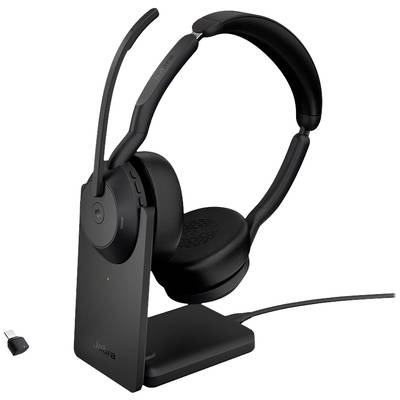 Jabra Evolve 2 55 MS Stereo Computer  On Ear Headset Bluetooth® Stereo Schwarz Noise Cancelling, Mikrofon-Rauschunterdrü