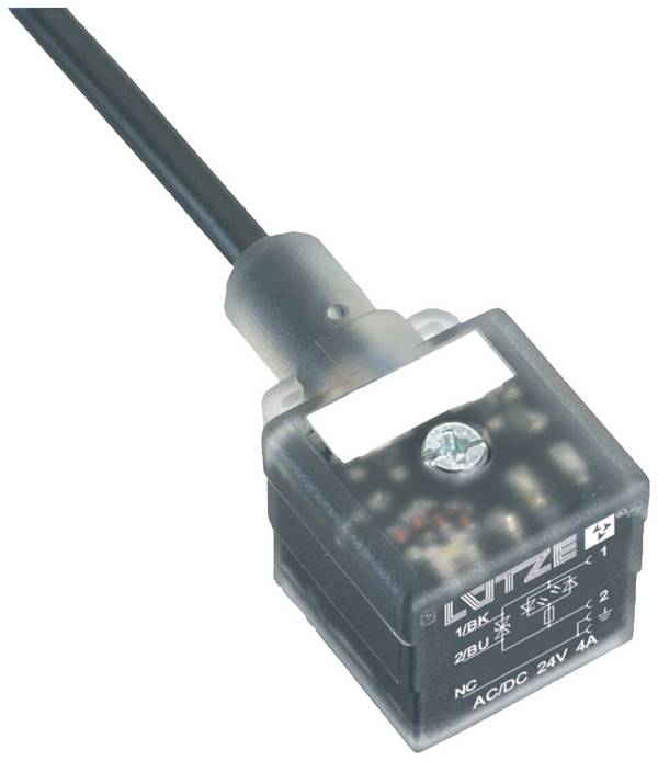 Ventilstecker, Bauform A (18mm), Schutzbeschaltung Suppressordiode + LED Schwarz, Transparent LS-A-9459 2,5m PUR AC/DC 12-24V Pole:2 709459 Lütze Inhalt: 1 St.