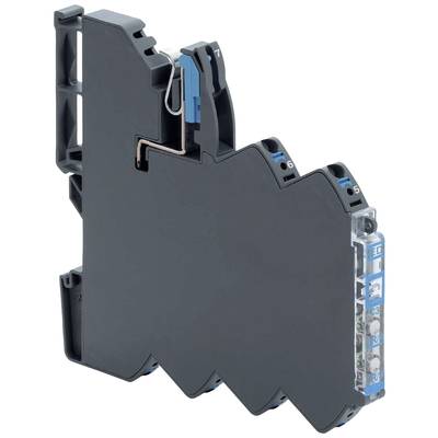 Ein elektronisches Bauteil, das vermutlich eine Klemmenleiste oder ein Schalter ist, mit mehreren Anschlusspunkten und blauen Elementen.