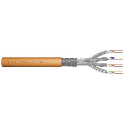 Ein orangefarbenes Kabel mit der Aufschrift 'Digitus Professional', das vier geschirmte Drähte in grün, blau, weiß und braun enthält.