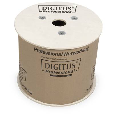 Eine große Kabelspule mit der Aufschrift 'DIGITUS Professional' und 'Professional Networking', aus Holz und Pappe gefertigt.
