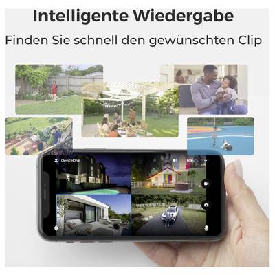 Die 'Intelligente Wiedergabe' Funktion zeigt ein Telefon, das kurze Videoclips präsentiert und dabei den einfachen Zugriff auf gewünschte Clips betont.