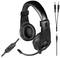 Schwarzes Over-Ear-Headset mit Mikrofon, Kabelanschluss und integrierter Bedieneinheit. Geeignet für Computer- und Telefonanwendungen.
