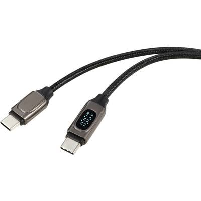 Ein USB-C-Kabel mit zwei Anschlüssen, geeignet zum Laden oder zur Datenübertragung. Beide Enden sind robust und verstärkt.