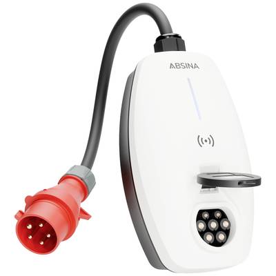 Ladestation mit rotem Stecker und Buchse für Elektrofahrzeuge.