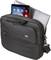 Eine schwarze Laptoptasche mit einem Laptop und einem Tablet, die aus der geöffneten oberen Tasche herausragen.