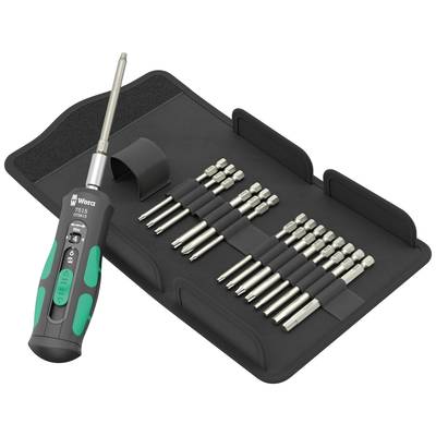 Ein Schraubendrehersatz mit einem ergonomischen Griff und verschiedenen Bits in einem offenen Etui. Ideal für handwerkliche Arbeiten.