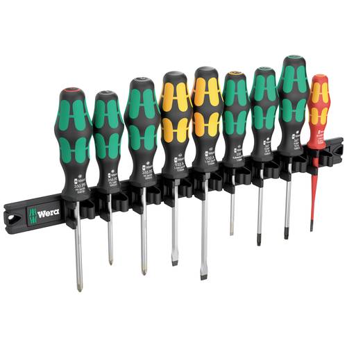 Wera 9650 Magnetleiste Kraftform Schraubendreher-Satz Werkstatt Schraubendreher-Set 9teilig Kreuzschlitz Phillips, Kreuz...