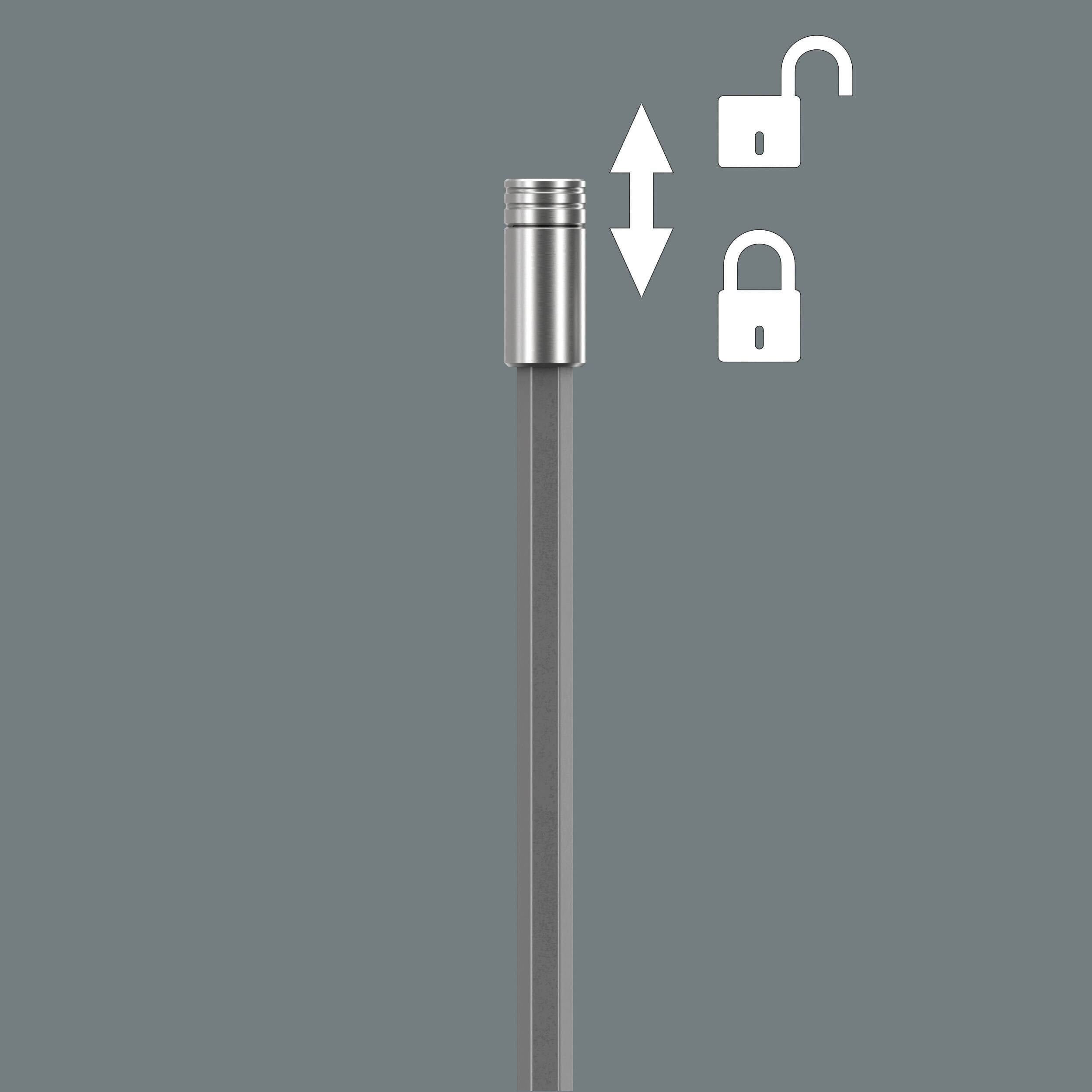 Ein silbernes Schloss mit einem Pfeil, der Bewegung anzeigt, und zwei Symbolen: ein offenes und ein geschlossenes Schloss.