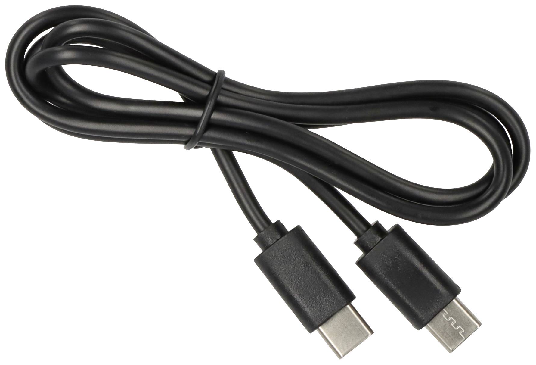 Schwarzes USB-C-Kabel auf hellem Hintergrund.