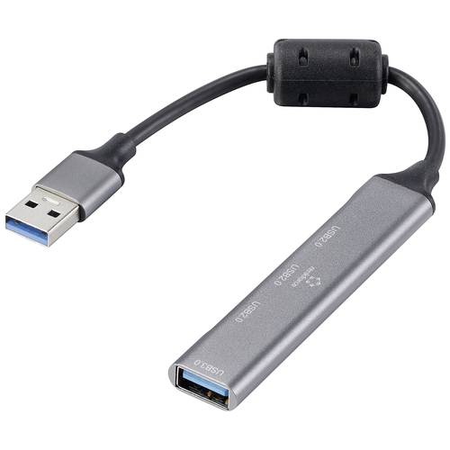 Thumbnail - Renkforce RF-6250246 3+1 Port USB-Kombi-Hub mit Aluminiumgehäuse Schwarz