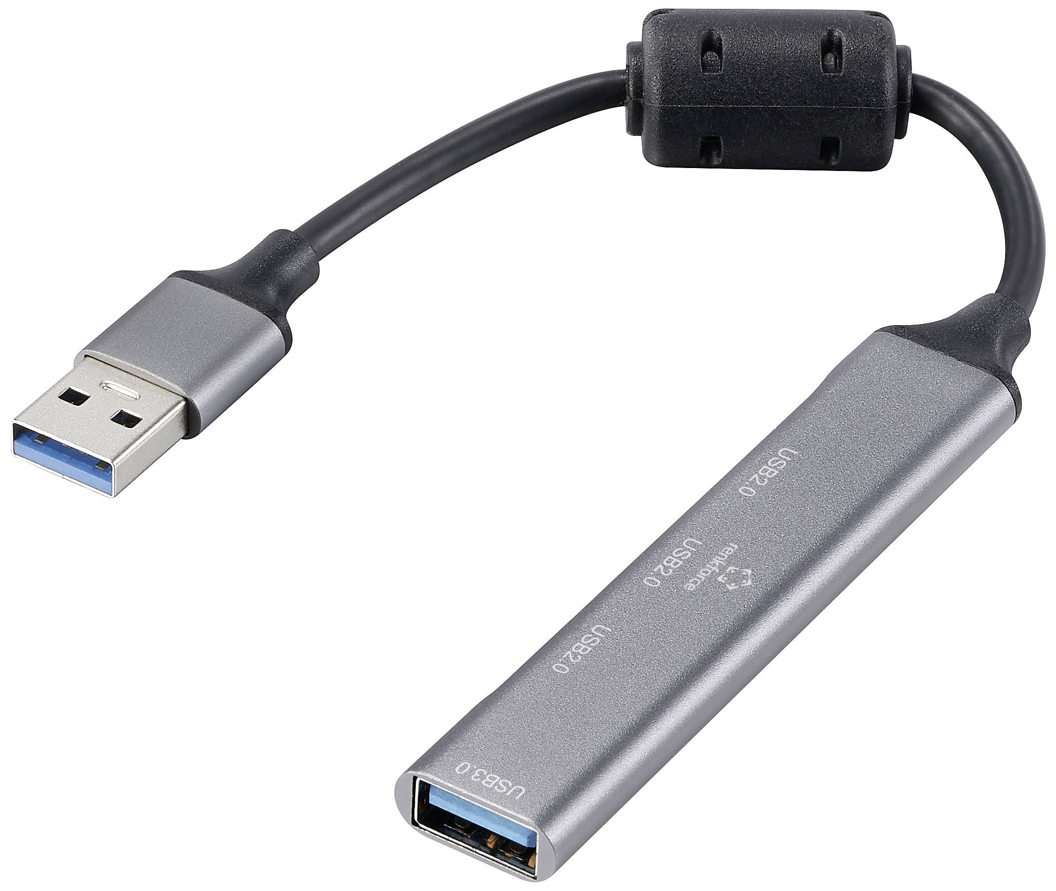Renkforce RF-6250246 USB-Hub 3+1 Port USB-A USB 2.0 480 MBit/s mit Aluminiumgehäuse Schwarz RF-6250246