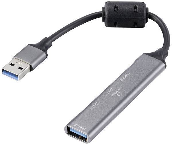 Renkforce RF-6250246 USB-Hub 3+1 Port USB-A USB 2.0 480 MBit/s mit Aluminiumgehäuse Schwarz RF-6250246
