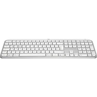 Weiße Computer-Tastatur von oben gesehen. Vollständiges Layout mit Funktionstasten, Nummernblock und Pfeiltasten.