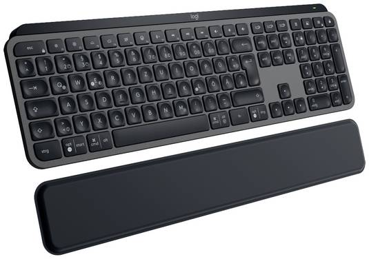 Logitech MX Keys S PLUS PALMREST Bluetooth® Tastatur Deutsch, QWERTZ Graphit Beleuchtet, Ergonomisch, Multipair-Funktion, Handballenauflage