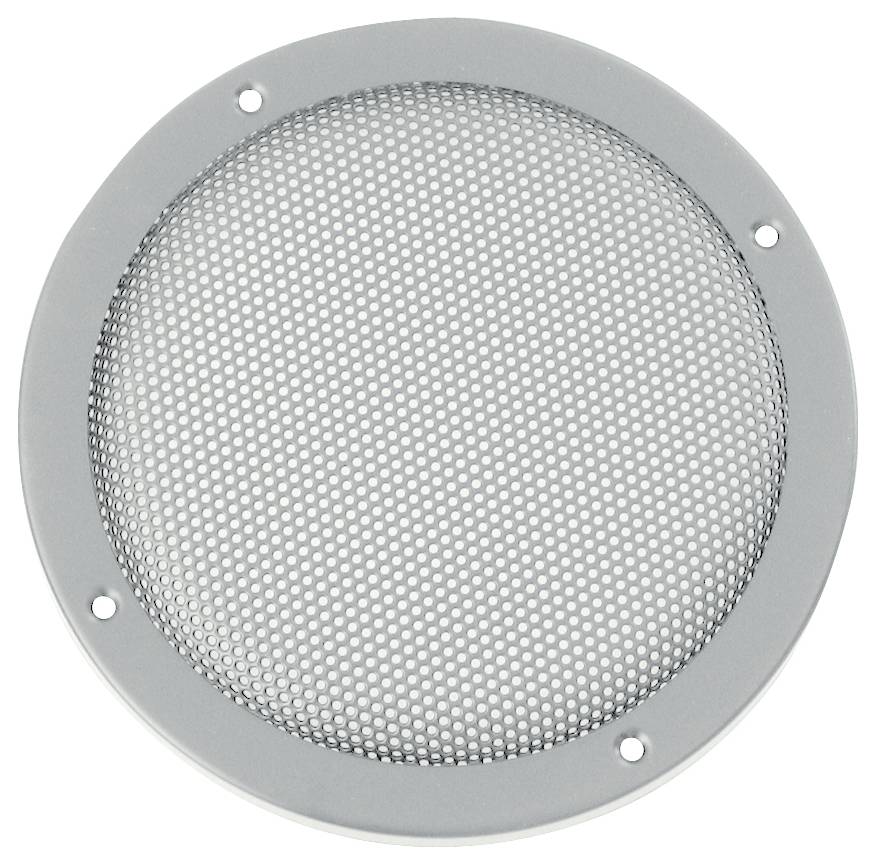 Lautsprechergitter, rund, silber, aus Metallgeflecht, zur Abdeckung und Schutz von Lautsprecherelementen.
