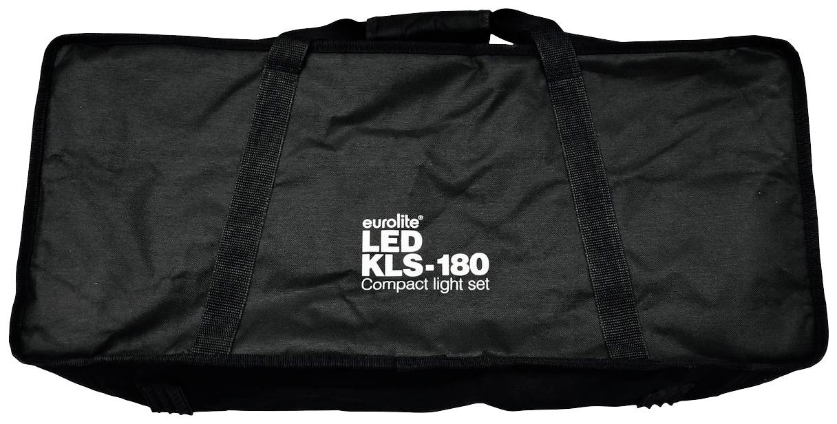 Schwarze Tasche mit Aufschrift 'eurolite LED KLS-180 Compact light set'.