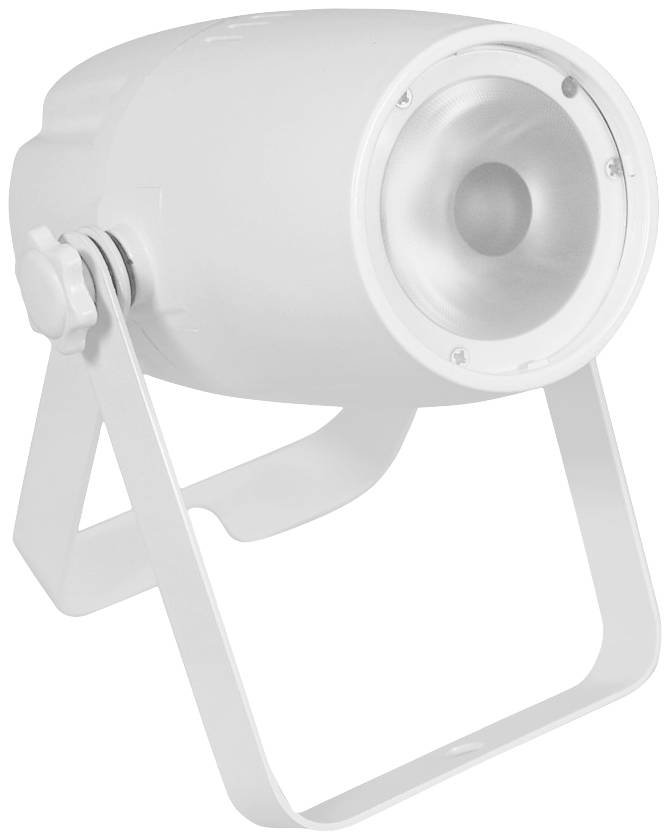 Ein weißer LED-Strahler mit verstellbarem Stativ.