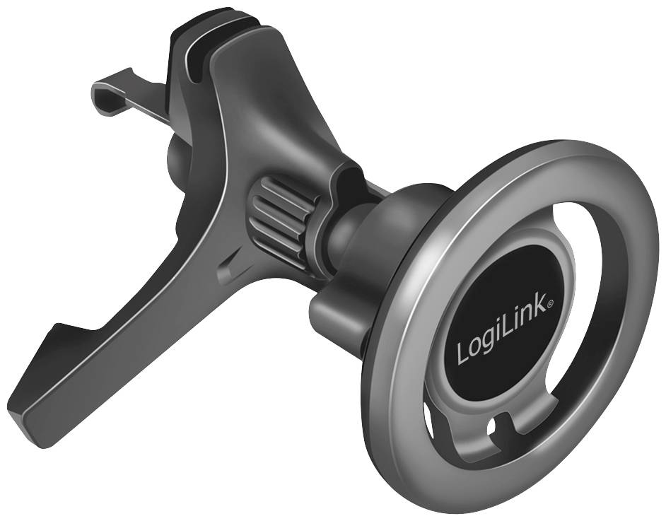 'LogiLink' Handyhalterung fürs Auto, schwarzes und silbernes Design, mit einem Clip zur Befestigung an den Lüftungsschlitzen.
