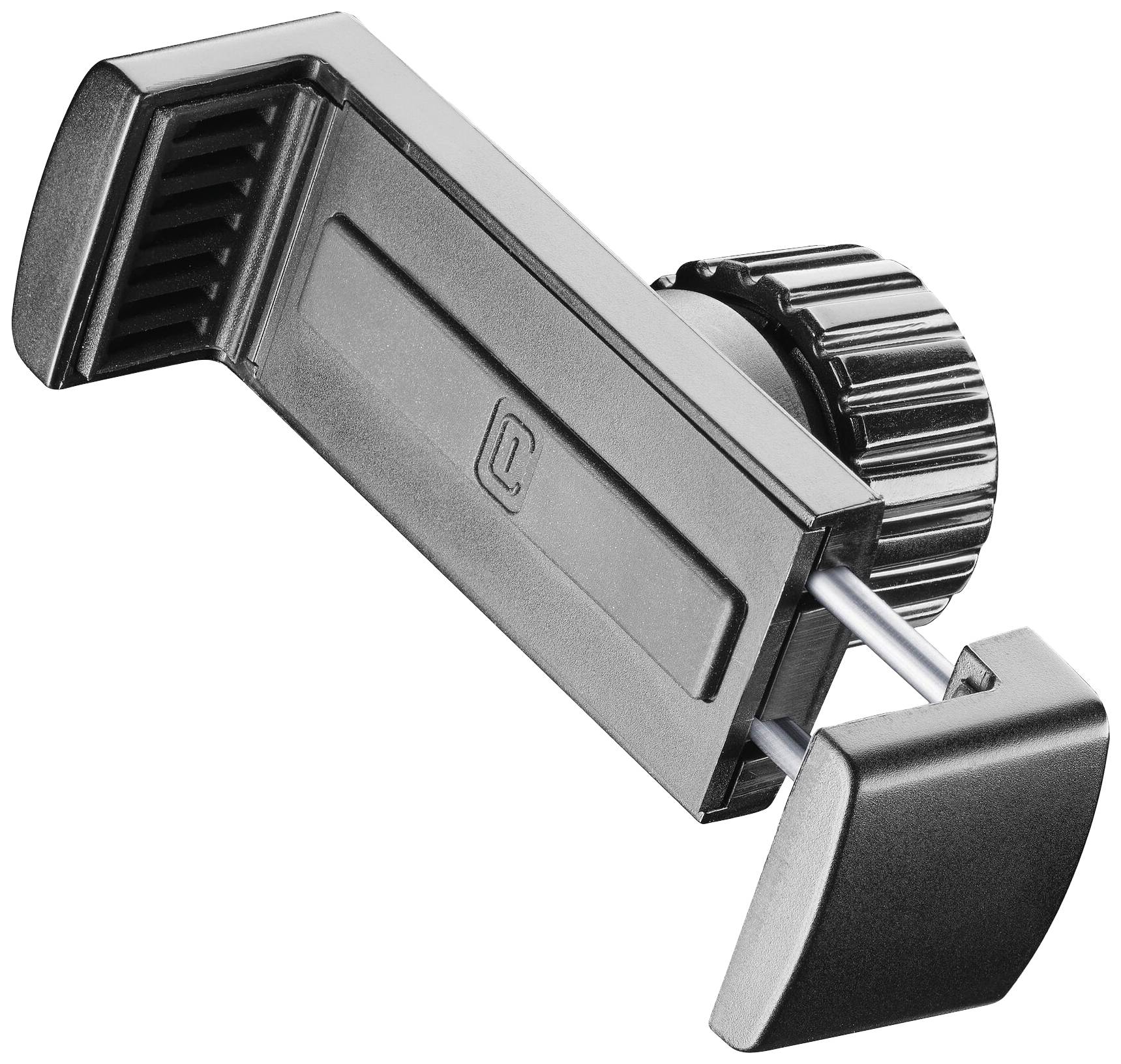 Handyhalterung mit verstellbaren Seitenarmen und Drehknopf für Befestigung an einer Oberfläche. Ideal für stabilen Halt eines Geräts.