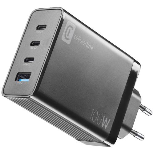Thumbnail - Cellularline ACHUSBGAN4WAL100WK USB Ladegerät 100 W 1x USB-A, 3x USB-C® USB PD Schwarz Schnellladegerät
