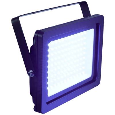Ein LED-Flutlicht in quadratischer Form, leuchtet intensiv hellblau. Geeignet für Bühnenbeleuchtung oder Außenbereich.