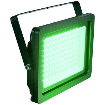 Ein quadratischer LED-Scheinwerfer mit grünem Licht. Er hat ein schwarzes Gehäuse und einen verstellbaren Montagebügel.