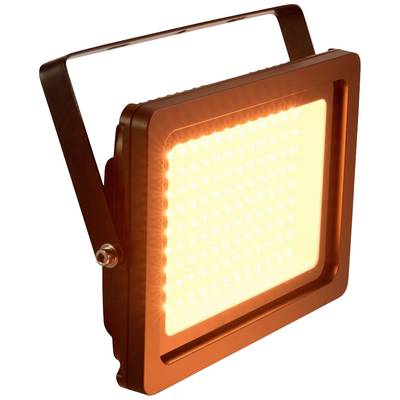 Ein quadratischer LED-Fluter mit orangefarbenem Licht, montiert an einem Metallrahmen, zur Beleuchtung oder Dekoration geeignet.