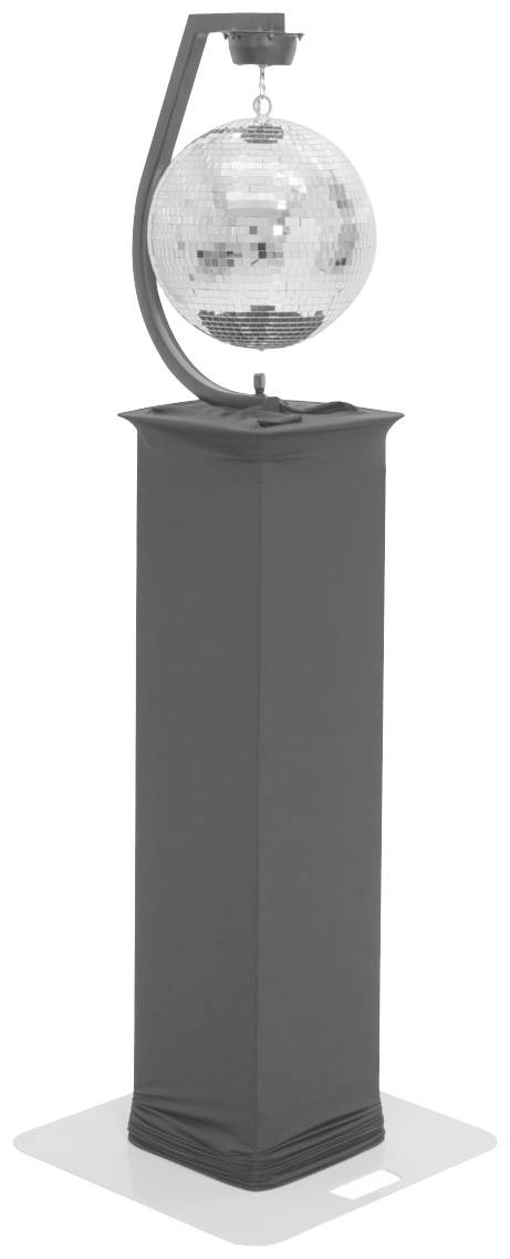 Silberne Discokugel auf schwarzer Säule.