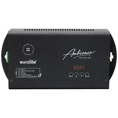 Ein schwarzes Steuergerät mit der Aufschrift 'Ambience Control One' und digitalen Anzeige. Verwendet für Beleuchtungssteuerung.
