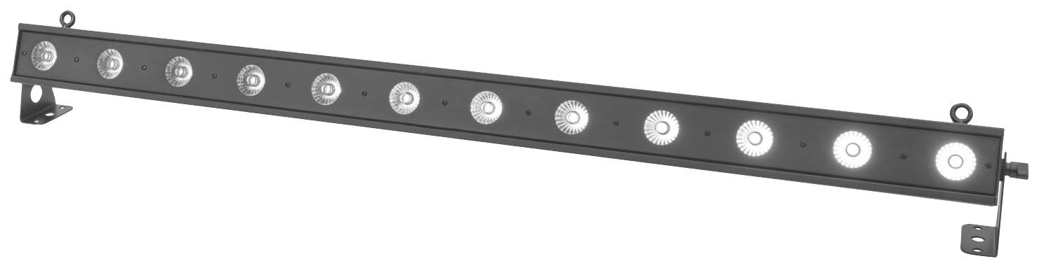 Ein langer, rechteckiger LED-Lichtbalken mit zwölf runden Lichtern, montierbar auf Oberflächen, geeignet für Beleuchtungszwecke.