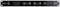 Schwarzes Audioverstärkungsgerät mit sechs Drehreglern, jede mit LED-Anzeigen. Links befindet sich ein Ein-/Ausschalter.