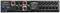 Rückseite eines Audioverstärkers mit mehreren Lautsprecherausgängen und XLR-Anschlüssen, Leistungsschalter links unten, technische Details.
