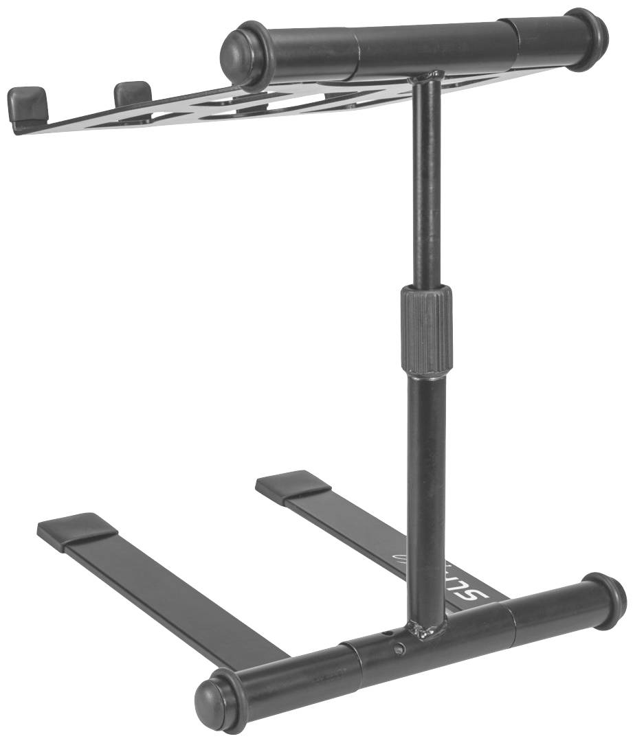 Stufenverstellbarer Laptopständer aus Metall mit rutschfesten Gummifüßen. Eignet sich zum stabilen Halten eines Laptops oder DJ-Equipments.