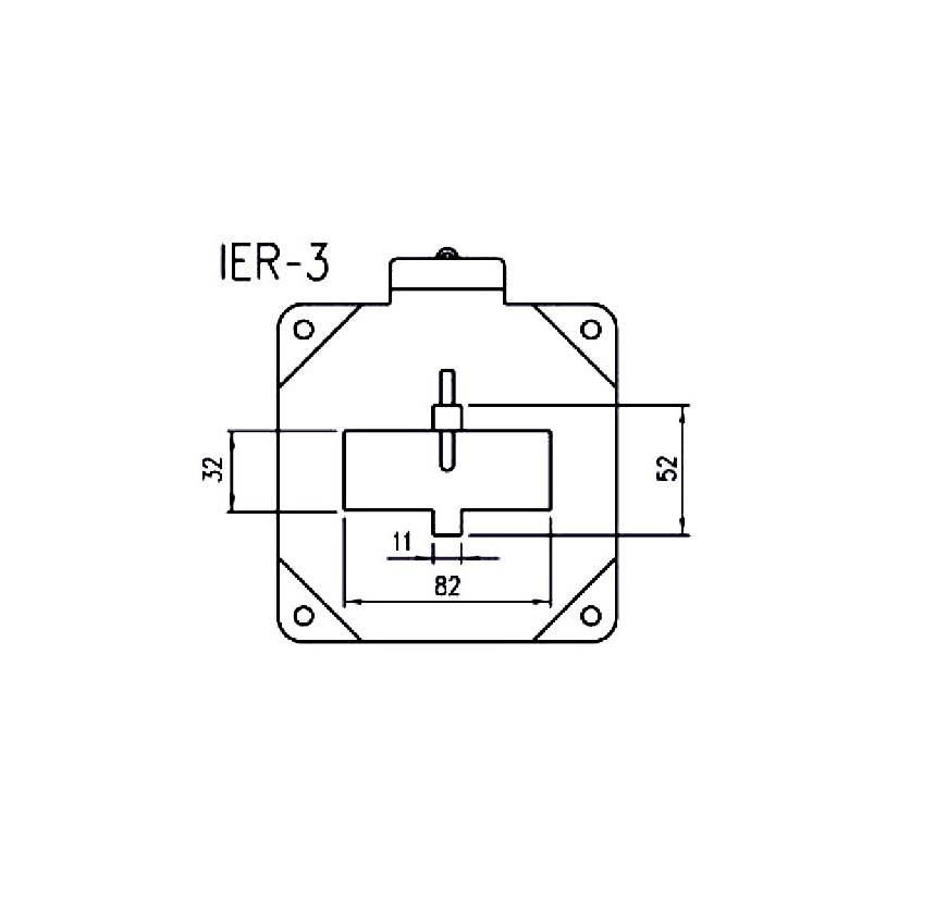 Anleitung zur Montage des IER-3 Geräts mit Abmessungen: Breite 82 mm, Höhe 52 mm, Länge 32 mm.