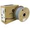 Eine Spule graues 3D-Drucker-Filament von Polymaker neben ihrer Verpackung.