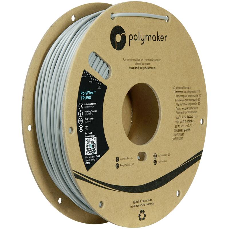 Polymaker PD02008 TPU90 Filament TPU Flexibel 2.85 mm 750 g Grijs PolyFlex&#8482; 1 stuk(s)