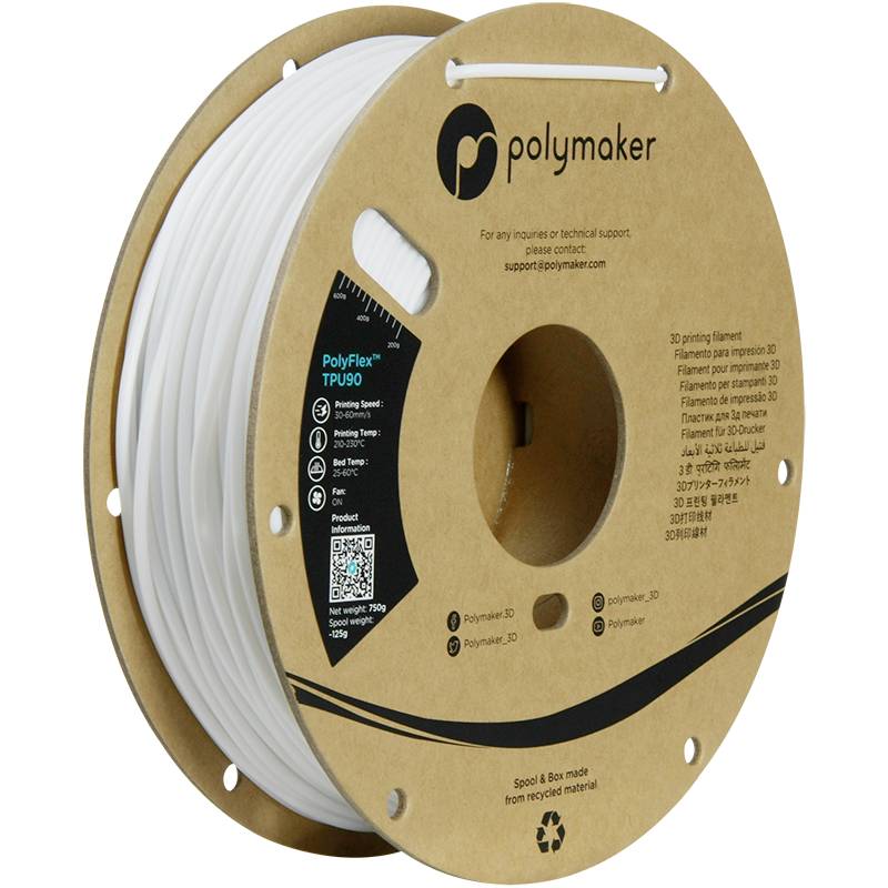 Polymaker PD02007 TPU90 Filament TPU Flexibel 2.85 mm 750 g Wit PolyFlex&#8482; 1 stuk(s)