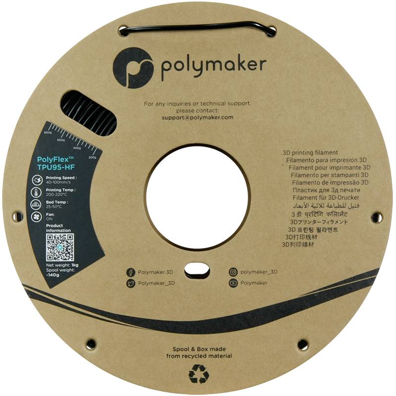 Polymaker PD03004 TPU95-HF Filament TPU, Flexibel filament Flexibel, Highspeed filament, UV-bestendig 2.85 mm 1000 g Zwart PolyFlex™ 1 stuk(s)