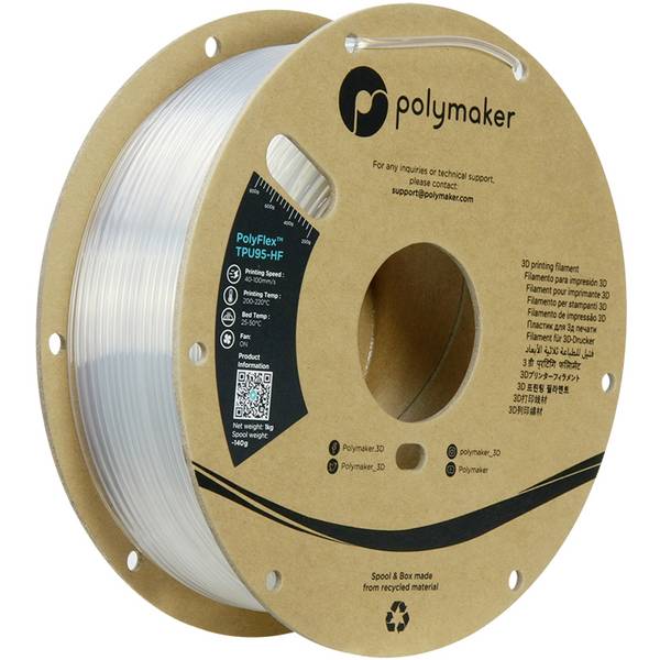 Polymaker PD03006 TPU95-HF Filament TPU, Flexibles Filament flexibel, Highspeed Filament, UV-beständig 2.85 mm 1000 g Klar PolyFlex™ 1 St.